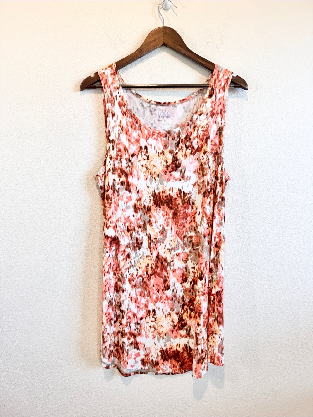 Logo Layers L Coral Abstract Floral Long Tank Top Tunic Sleeveless Artsy K23